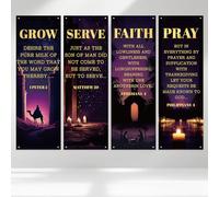 WANDIC 4 striscioni per chiesa per santuario grande, 1,8 x 6,1 m, decorazione da parete con scritta ispiratrice viola, da appendere per sfondo di benvenuto della chiesa