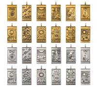 WANDIC 48 ciondoli a forma di carte dei tarocchi, color oro e argento, ciondoli classici per tarocchi, ornamento per fai da te, creazione di gioielli e accessori