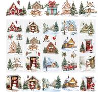 WANDIC 5 fogli di adesivi natalizi con scena innevata per scrapbooking, adesivi per mobili, adesivi per mobili, città delle fiabe, decalcomanie da strofinare sui trasferimenti per artigianato, 10 x 30