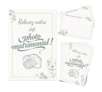 WANDIC 50 carte da gioco fotografiche per matrimoni, vuote, motivo minimalista a tema floreale verde, per ospiti, feste, celebrazioni, memorabili