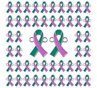 WANDIC 50 ciondoli a forma di nastro color foglia di tè e viola, per prevenire la consapevolezza delle aggressioni sessuali, ciondoli in metallo con design a doppio foro, per gioielli fai da te e