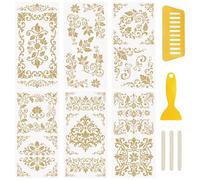 WANDIC 6 fogli adesivi trasferibili da strofinare, motivo con bordo dorato, impermeabili, decalcomanie decorative per mobili, diari spazzatura per fai da te, scrapbooking, 15 x 30 cm