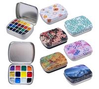 WANDIC 6 mini scatole per acquerelli, set da 12 pozzetti vuoti, tavolozza per acquerelli, piccola pittura, motivo floreale vintage, per feste e lezioni d'arte