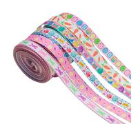 WANDIC 6 rotoli di nastri pasquali in grosgrain da 4,5 m, nastro pasquale a strisce su un lato singolo, nastro per confezioni regalo pasquali, con motivo a uova di coniglio, per decorazione di uova di