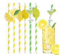 WANDIC 60 cannucce di carta con strisce gialle, divertenti cannucce da cocktail con decorazione a limone, per feste, matrimoni, compleanni, decorazioni colorate e per feste, 6 modelli, 10 pezzi