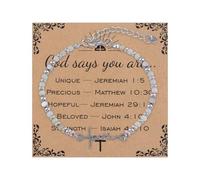 WANDIC Braccialetti con perline a croce, braccialetto cristiano regolabile in metallo e pietra, design unico per preghiera del giorno di Pasqua, decorazione fai da te