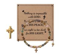 WANDIC Braccialetti con perline a forma di croce, braccialetti cristiani regolabili e distintivi con croce dorata, per preghiera del giorno di Pasqua, decorazione fai da te