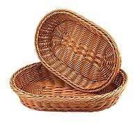 WANDIC - Cestino in tessuto, 2 cestini per pane in vimini per alimenti, frutta, verdura, supermercato, per servire ristorante cucina, ovale/marrone (35 x 25 x 7 cm/30 x 20 x 7 cm)