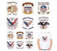 WANDIC DTF Transfers Ready to Press, 12 toppe termoadesive patriottiche per il 250° anniversario America 1776-2026, termoadesive con aquila, stella, decorazione fai da te per t-shirt