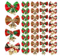 WANDIC Fiocco di Natale con campane, 4 stili, 32 pezzi, mini fiocco, ornamenti natalizi in raso per regalo, decorazione per albero di Natale
