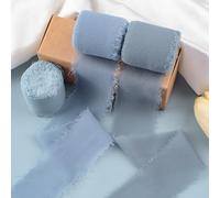 WANDIC Frange in Chiffon con 3 Rotoli da 1,5 x 5,5 m con Bordi sfilacciati, Nastro Simile alla Seta, per Regali, Bouquet di Capelli, Fiocchi per Matrimoni, Festival, Decorazioni Fai da Te, Blu