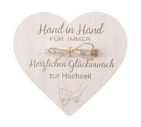 WANDIC Hölzernes Hochzeitsgeschenk - Geldgeschenk mit Liebesherz & Händchenhaltendem Design für Brautpaare, Elegante Geschenktüte mit Geldhalter & Reagenzglas zur Hochzeit (Holz, Deutsch)