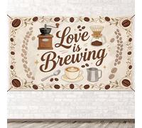 WANDIC Love is Brewing - Sfondo con striscione, 90 x 150 cm, con scritta "Love is Brewing", decorazione per feste nuziali, caffè espresso Martini, brunch