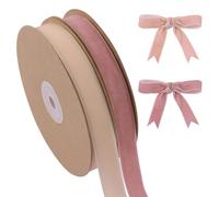 WANDIC Nastro in Velluto Color Polvere Chiaro e Cipria, 2 Rotoli da 9,1 m di Nastro Vintage monofacciale Morbido per Confezioni Regalo, Bouquet di Fiori e Decorazioni Natalizie