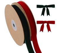 WANDIC Nastro in Velluto Rosso e Verde, 2 Rotoli da 9,1 m di Nastro Vintage Morbido Come Seta per Decorazioni Natalizie, Confezioni Regalo, Bouquet di Fiori per Matrimoni