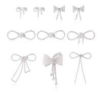 WANDIC Set di 10 spille con fiocco in 7 stili con strass, spille per cappelli da donna, bottoni decorativi per abito da sposa