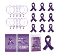 WANDIC Set di 10 spille con nastro viola, spille in metallo per sensibilizzazione sulla violenza domestica, braccialetto regolabile con coulisse con biglietto di testo per eventi di beneficenza