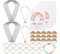 WANDIC Set di 15 braccialetti dell'amicizia arcobaleno con collane con ciondolo e biglietti, in poliestere intrecciato a mano, braccialetti regolabili per regali fai da te ad amici e familiari