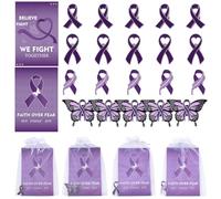 WANDIC Set di 20 spille a nastro viola in stile misto per la consapevolezza della malattia di Alzheimer, spille commemorative per la violenza domestica, spille commemorative per funerali, lutto