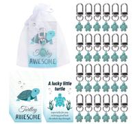 WANDIC Set di 30 portachiavi portafortuna a forma di tartaruga con carte positive, tartaruga blu ispiratrice da viaggio, portachiavi con borse bianche, per uomini e donne, Foglia di t, Taglia unica