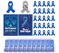 WANDIC Set di 30 spille con nastro blu, per la sensibilizzazione sul cancro al colon e alla prostata, in metallo, con cartoncino, sacchetti a rete individuali, per attività commemorative
