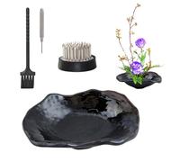 WANDIC Vaso per Fiori in Ceramica Irregolare Kenzan con Spilla da 4,6 cm con Rana, Vaso da Fiori Nero con Smalto in Colore Casuale per l'organizzazione di Fiori Ikebana