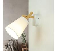 Wandleuchte Bianco Scandinavo Design Legno Chiaro Stoffa Schermo Parete Lampada
