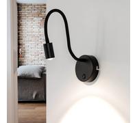 Wandleuchte Lettura LED Nero Flessibile con Interruttore Camera da Letto Lampada