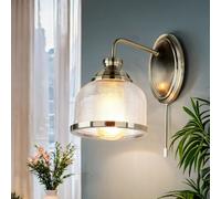 Wandleuchte Parete Interruttore H:24,5 CM E27 Stile Liberty IN Ottone Antico