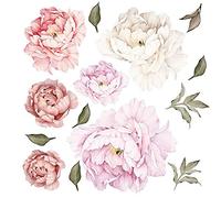 WandSticker4U®- [14 pezzi] Adesivi murali fiori PEONIA rosa/beige grandi I Adesivi parete fiori giganti piante foglie natura I Decorazioni parete camera da letto cameretta bambina cucina mobili