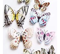 WandSticker4U®- [24 pezzi] FARFALLE 3D decorative bianchi con DOPPIA ALA e MAGNETE I Decorazioni farfalle per tavolo compleanno torte mobili frigorifero regalo I Adesivi farfalle 3D stanza grandi