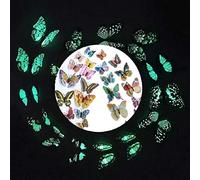 WandSticker4U®- [24 pezzi] FARFALLE 3D decorative luminose con DOPPIA ALA e MAGNETE I Decorazioni farfalle decorative adesive 3D per pareti stanza mobili frigorifero tavolo compleanno torte grandi