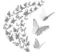 WandSticker4U®- [36 pezzi] FARFALLE 3D decorative ARGENTO metallizzato I Decorazioni farfalle decorative adesive 3D per pareti stanza adulti bambini mobili tavolo nozze compleanno torte festa regalo