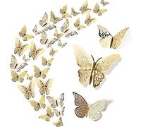 WandSticker4U®- [36 pezzi] FARFALLE 3D decorative ORO metallizzato I Decorazioni farfalle decorative adesive 3D per pareti stanza adulti bambini mobili tavolo nozze compleanno torte festa regalo