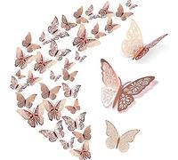 WandSticker4U®- [36 pezzi] FARFALLE 3D decorative ORO ROSA metallizzato I Decorazioni farfalle decorative adesive 3D per pareti stanza adulti bambini mobili tavolo nozze compleanno torte regalo