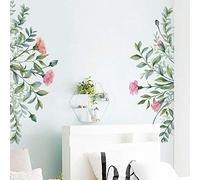 WandSticker4U®- [4er Pack] Adesivi murali FIORI & ERBA rampicante (110x47 cm) I Adesivi da parete piante verdi fiori rosa natura I Decorazioni parete camera bagno cucina corridoio cameretta mobili