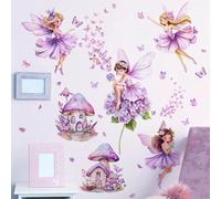 WandSticker4U®- Adesivi murali FATA e FARFALLA viola (101x68 cm) I Adesivi parete cameretta bambina principessa fate elfi fiori lilla I Decorazioni parete cameretta bambini neonato