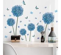 WandSticker4U®- Adesivi murali fiori DENTE di LEONE blu (105x69 cm) I Adesivi parete piante tarassaco fiori natura farfalle I Decorazioni parete camera da letto bambini cameretta cucina soggiorno