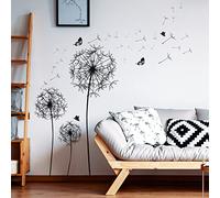 WandSticker4U®- Adesivi murali fiori neri DENTE di LEONE grandi (135X132 cm) I Adesivi parete piante tarassaco fiori natura farfalle I Decorazioni parete soggiorno camera da letto cameretta cucina