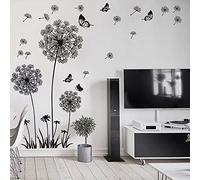 WandSticker4U®- Adesivi murali fiori neri DENTE di LEONE grandi (165X130 cm) I Adesivi parete piante tarassaco fiori natura farfalle I Decorazioni parete soggiorno camera da letto cameretta cucina