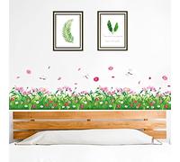 WandSticker4U®- Adesivi murali fiori PRATO FIORITO rosa (L: 2,28 M) I Adesivi parete erba fiori giardino libellule natura I Decorazioni parete soggiorno camera da letto bambini cameretta cucina bagno