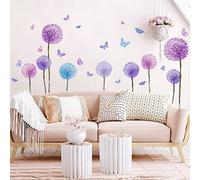 WandSticker4U®- Adesivi murali fiori rosa/lilla DENTE di LEONE (102x57 cm) I Adesivi da parete bambina fiori piante tarassaco farfalle I Decorazioni parete camera da letto bambina cameretta cucina