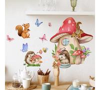 WandSticker4U®- Adesivi murali FUNGHI e ANIMALI bambini (46x52 cm) I Adesivi da parete animali bosco foresta riccio scoiattolo fungo farfalla natura I Decorazioni parete cameretta bimbi neonato