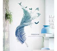 WandSticker4U®- Adesivi murali soggiorno PIUMA blu (72x124 cm) I Murales adesivi da parete grandi moderno natura frasi scritte uccelli azzurri I Decorazioni parete camera da letto cucina bagno porte