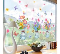WandSticker4U®- Adesivi per finestre FIORI in VASI colorati decorativi I Decorazioni vetrofanie per finestre fiori farfalle soggiorno camera cucina bagno pellicola per vetri primavera (senza colla)