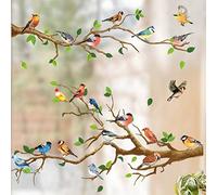 WandSticker4U®- Adesivi per finestre UCCELLI sui RAMI grandi decorativi (140x60 cm) I Decorazioni vetrofanie per finestre ramo albero soggiorno cucina pellicola vetri primavera estate (senza colla)