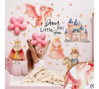 WandSticker4U®- Elegante adesivi murali bambini principessa & principe con contorni dorati (73x52 cm) I Adesivi da parete cameretta neonati drago castello I Decorazioni parete camera da letto bambini