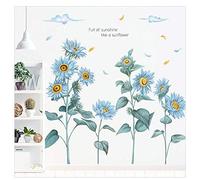 WandSticker4U®- Fiori adesivi murali GIRASOLI blu grandi (96x76 cm) I Adesivi parete fiori piante foglie nuvole natura I Decorazioni parete soggiorno camera da letto ragazza cameretta cucina bagno