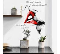 WandSticker4U®- [Stile Vintage] Adesivi murali camera da letto adulti HOT KISS (50x83 cm) I Adesivi parete moderno adulti bacio labbra rosse romantica I Decorazioni parete soggiorno cucina bagno