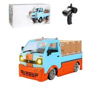 WANENGEDIY Mini camion RC, WPL D14 scala 1/10 2.4G 4WD mini camion telecomando con 8 micro scatole di cartone e 2 batterie, tutti i terreni RC fuoristrada pick-up auto per adulti regali giovani
